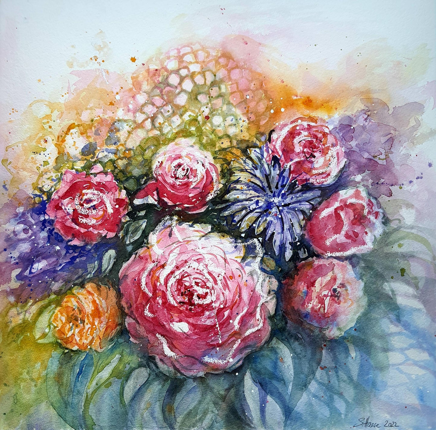 Aquarell-Ohrringe - watercolor art earrings "Kiss from a Rose"