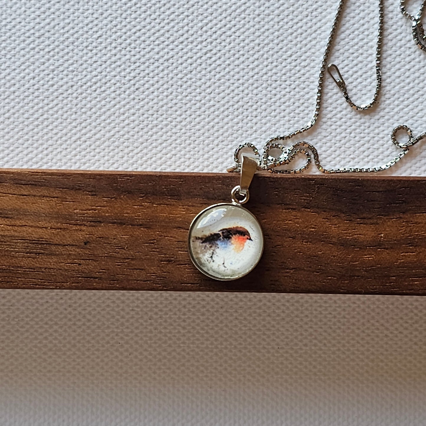 Aquarell-Anhänger Rotkehlchen "Little Friend", watercolor art pendant of a red robin