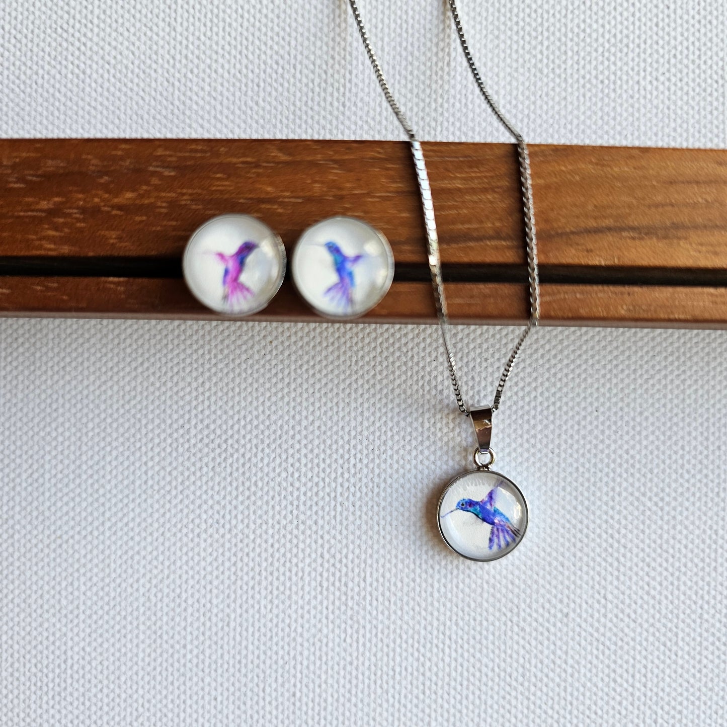 Aquarell-Anhänger "Be Happy" mit Kolibri - Kolibri watercolor art pendant "Be Happy"