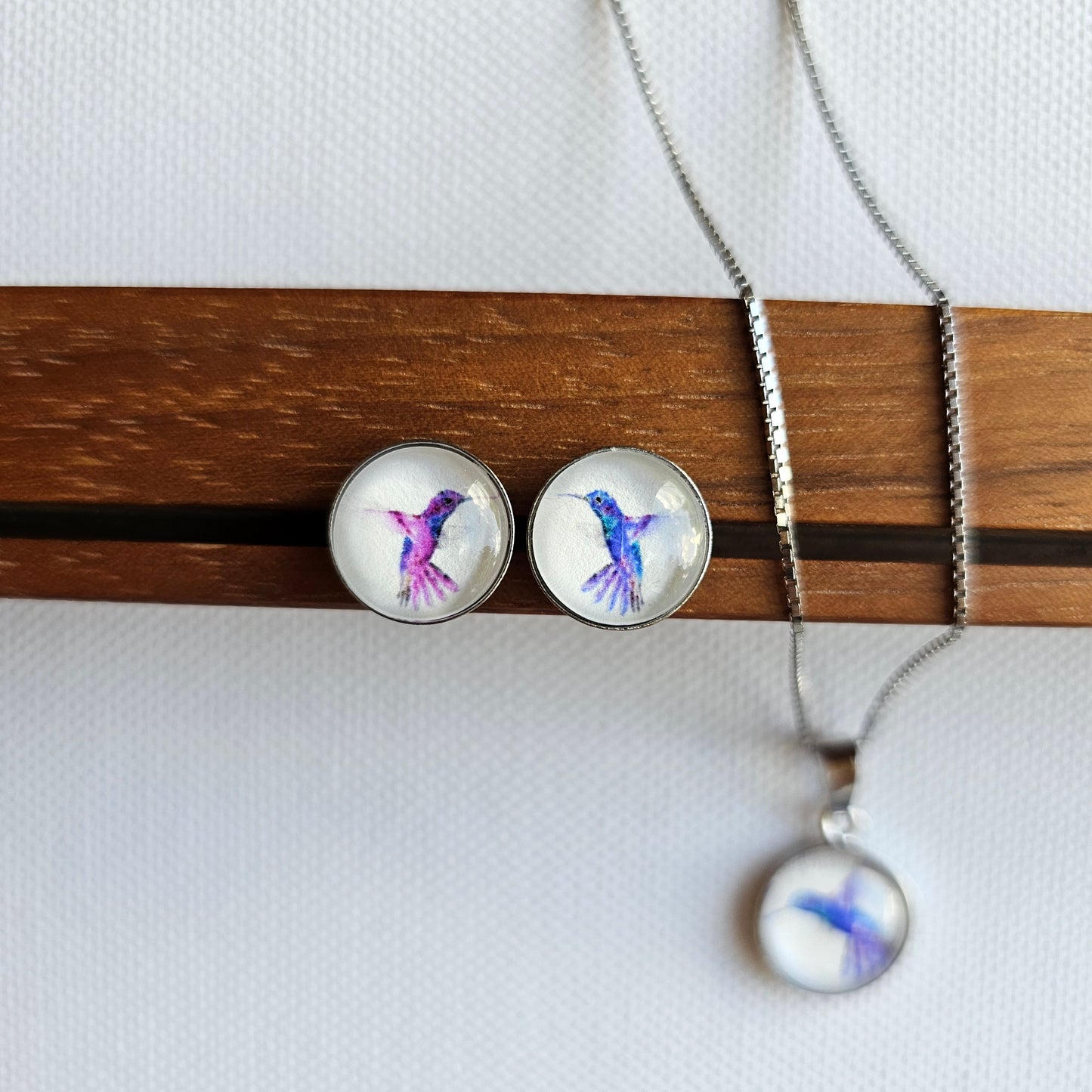 Aquarell Ohringe Kolibris "Be Happy" silber - Art earrings watercolor "Happiness" of two Kolibris, silber