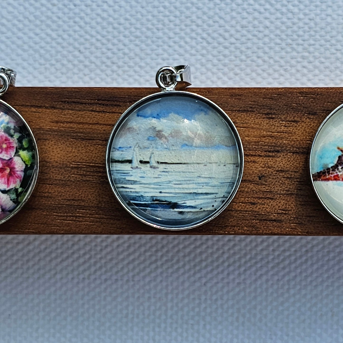 necklace with watercolor art pendant Lake Love