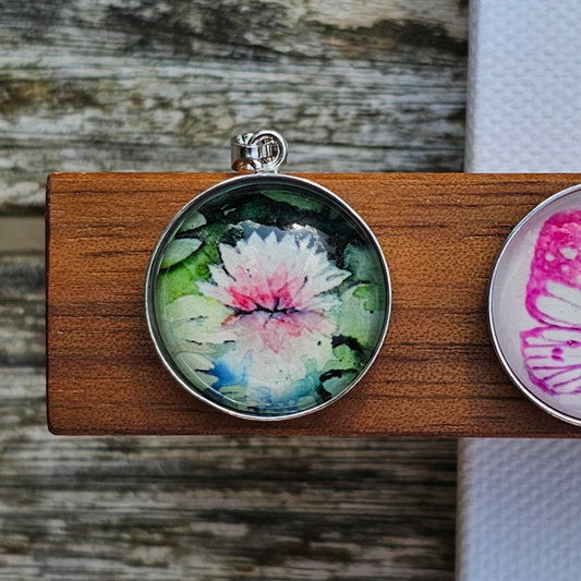 Aquarellanhänger Seerose, silber - watercolor art pendant "Water Lily"