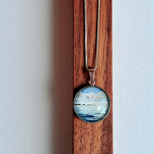 necklace with watercolor art pendant Lake Love