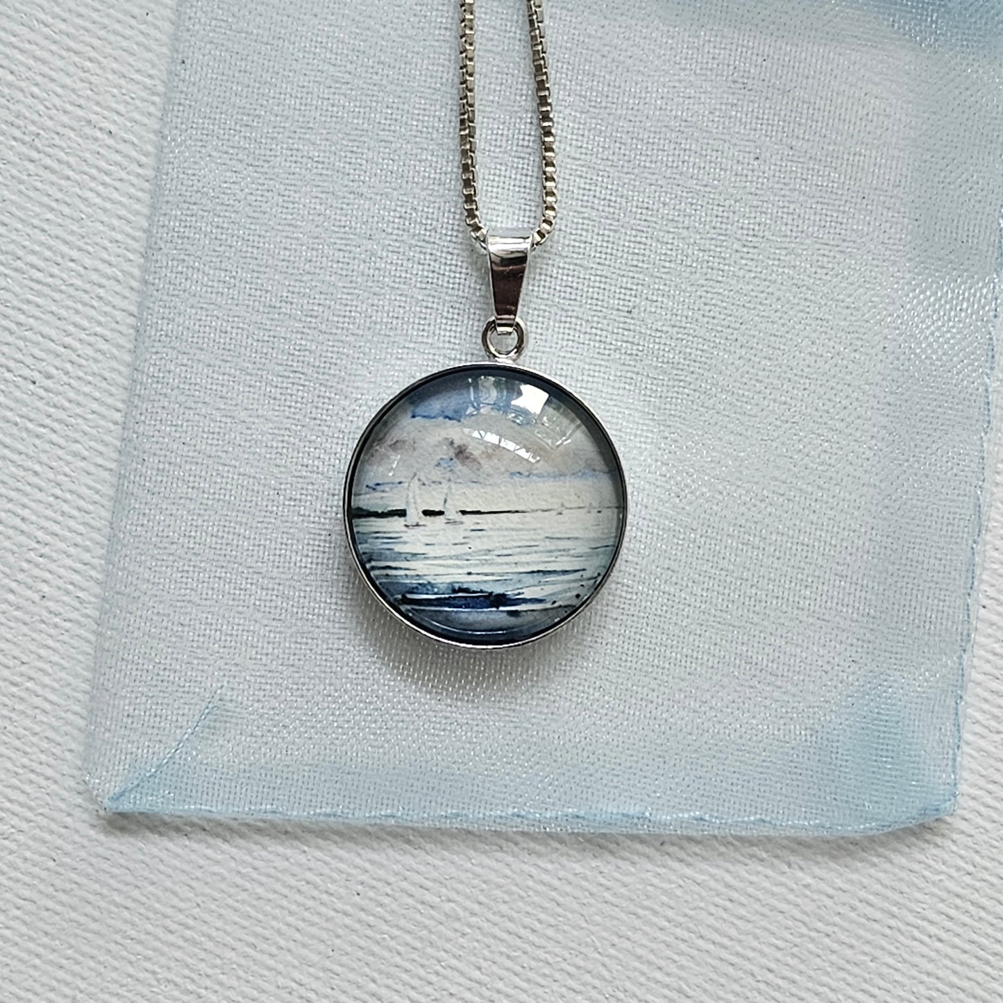 necklace with watercolor art pendant Lake Love