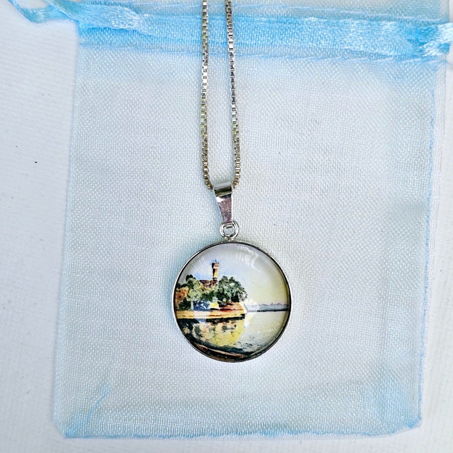 Aquarell Anhänger Silber "Lieblingsplatz" - watercolor art pendant "Favorite Place" silver