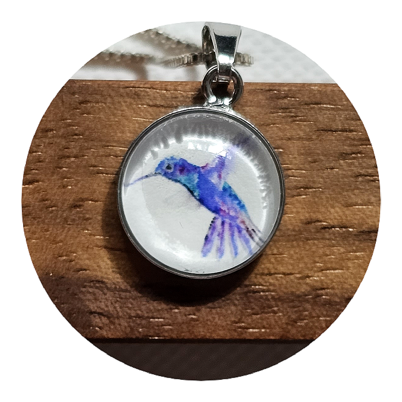 Aquarell-Anhänger "Be Happy" mit Kolibri - Kolibri watercolor art pendant "Be Happy"