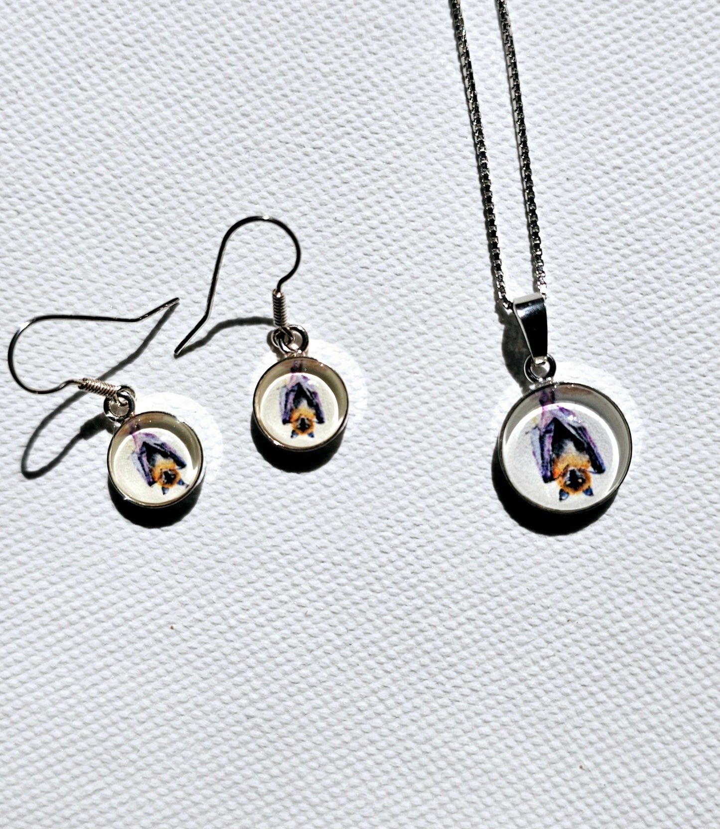 Aquarell Ohringe Flughund "Upside Down" silber - Art earrings "Upside Down" silber