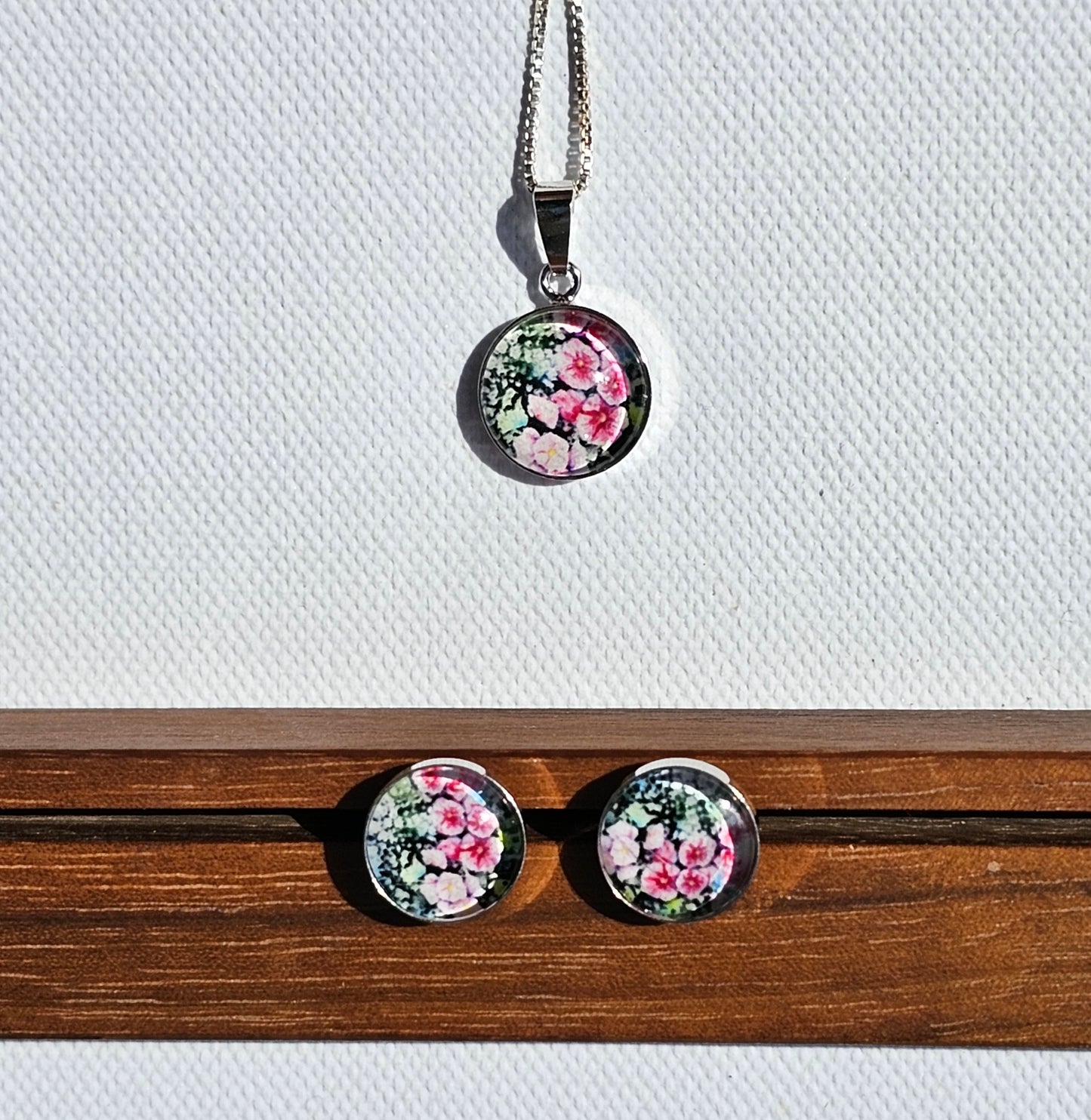 Aquarell-Anhänger "Malvenblüte" silber - Watercolor Art pendant "Mallow Blossom" silber