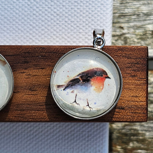 Aquarell-Anhänger Rotkehlchen "Little Friend", watercolor art pendant of a red robin