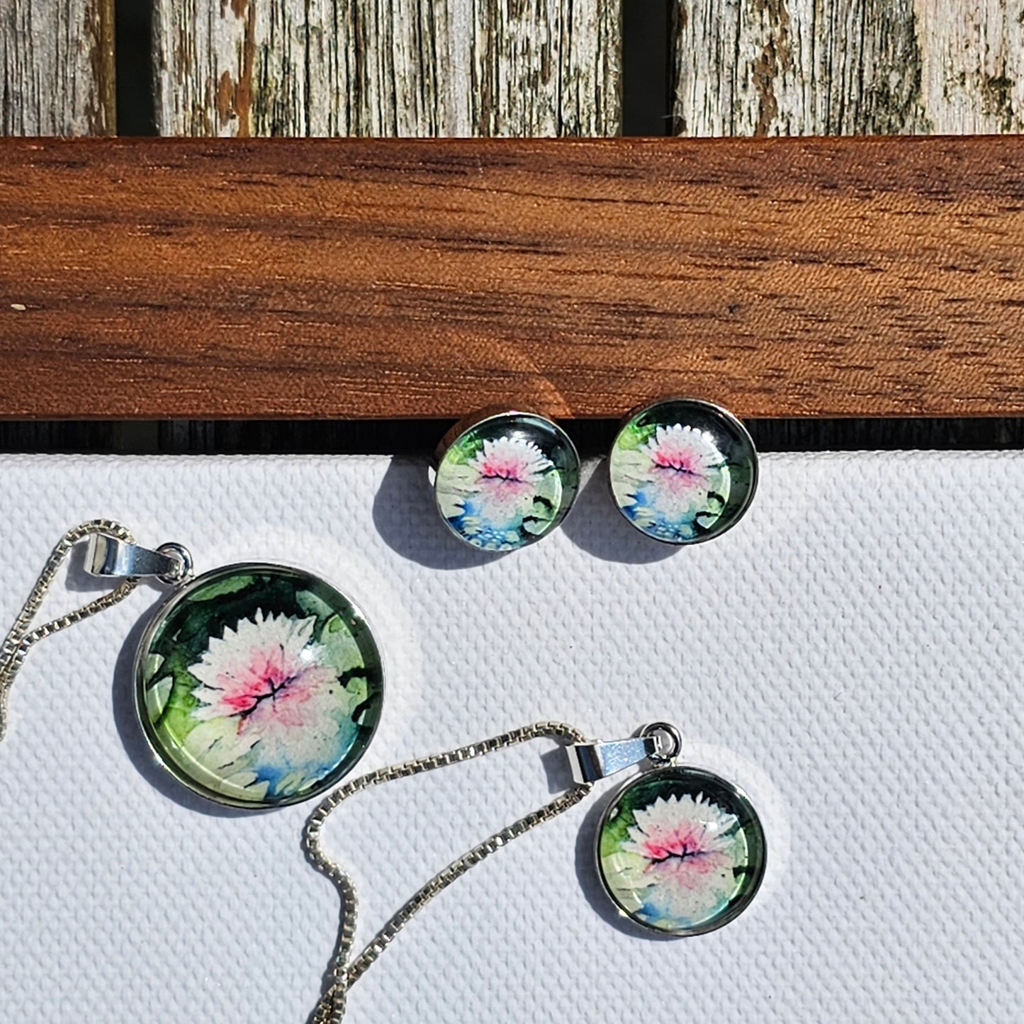 Aquarellanhänger Seerose, silber - watercolor art pendant "Water Lily"