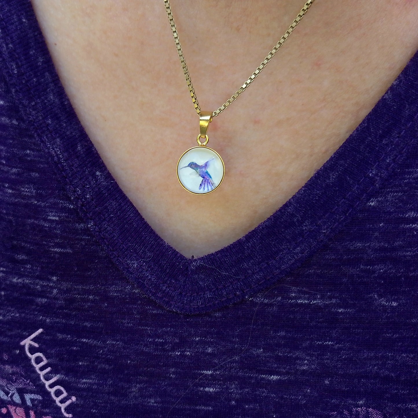 Aquarell-Anhänger "Be Happy" mit Kolibri - Kolibri watercolor art pendant "Be Happy"