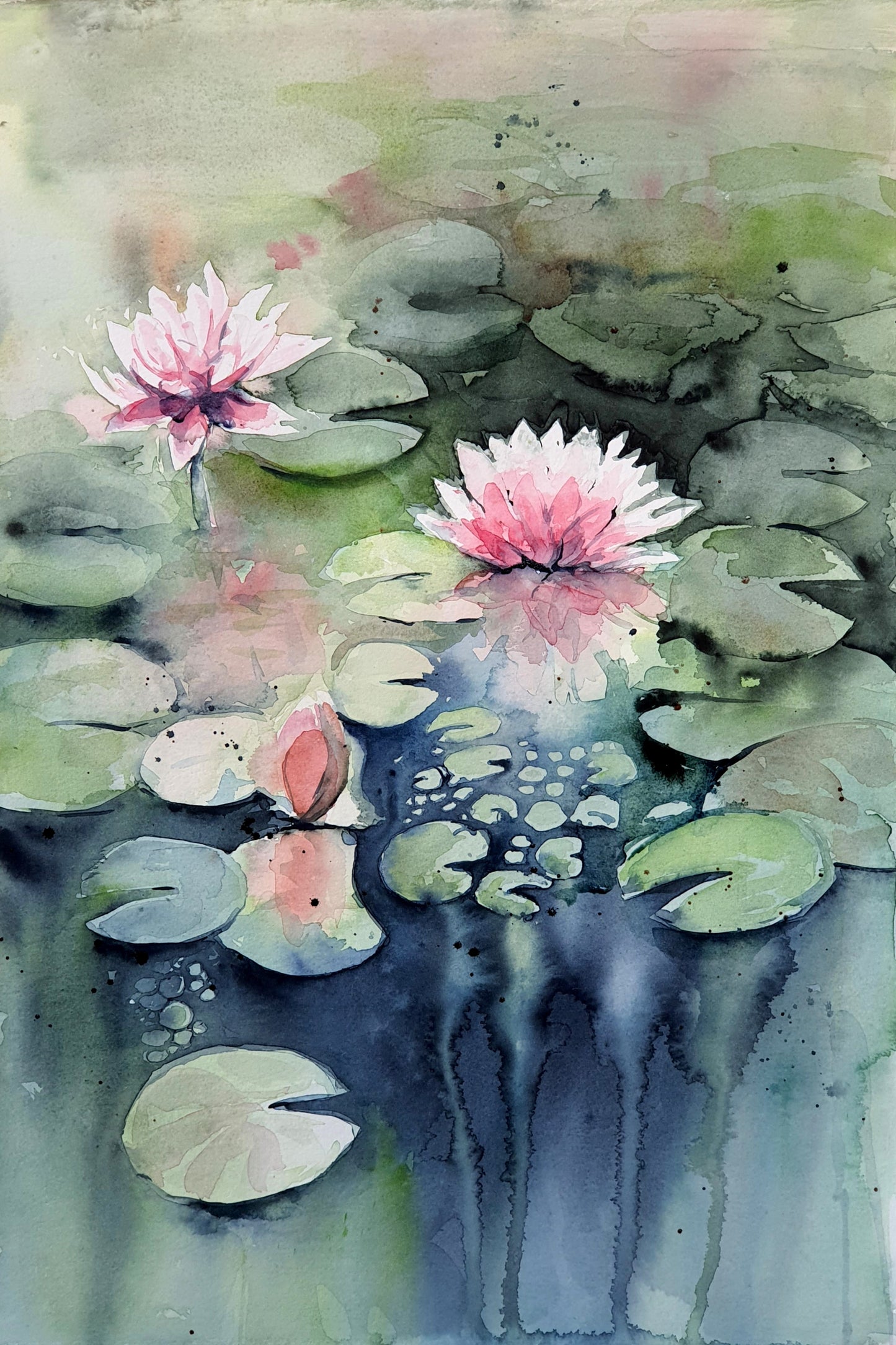 Aquarell Ohringe "Seerose" silber - Watercolor Art earrings "Waterlily" silber