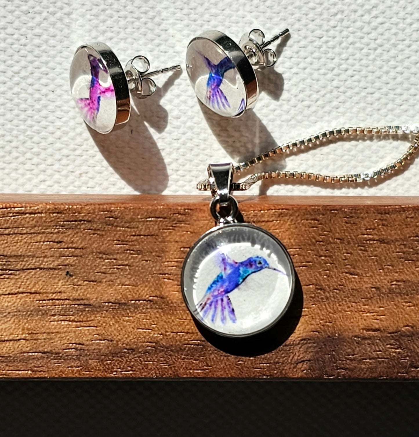 Aquarell Ohringe Kolibris "Be Happy" silber - Art earrings watercolor "Happiness" of two Kolibris, silber