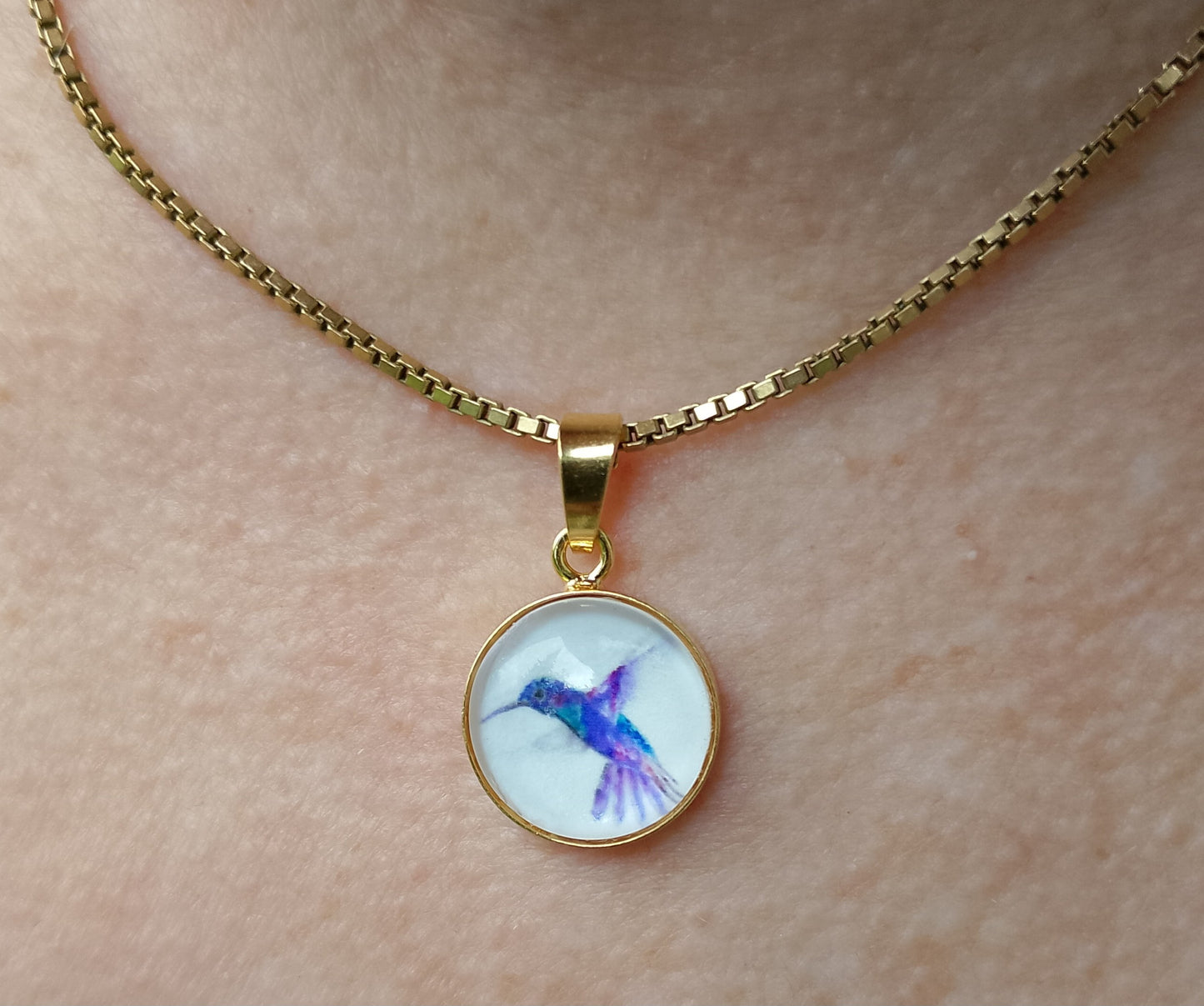 Aquarell-Anhänger "Be Happy" mit Kolibri - Kolibri watercolor art pendant "Be Happy"