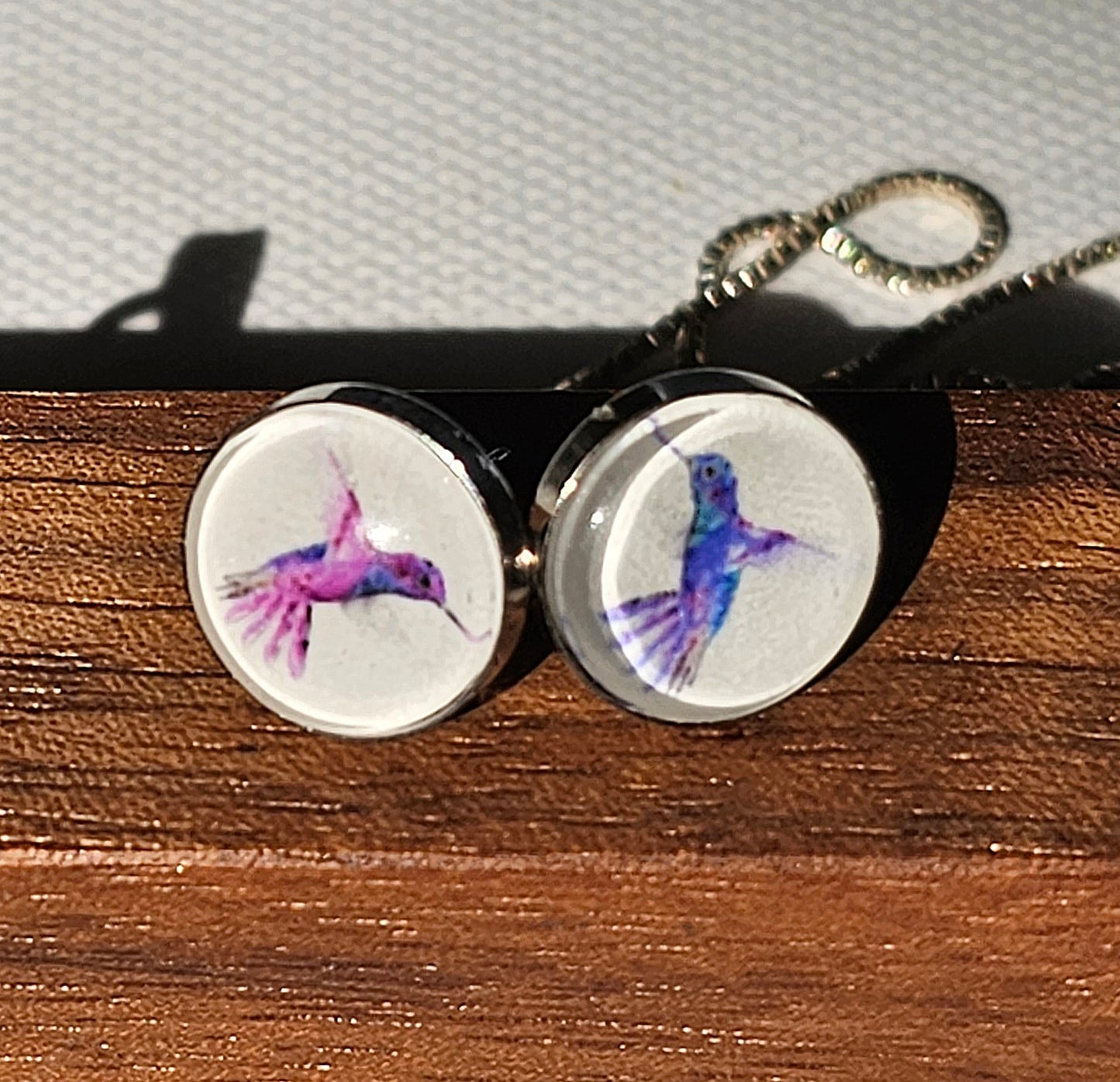 Aquarell Ohringe Kolibris "Be Happy" silber - Art earrings watercolor "Happiness" of two Kolibris, silber
