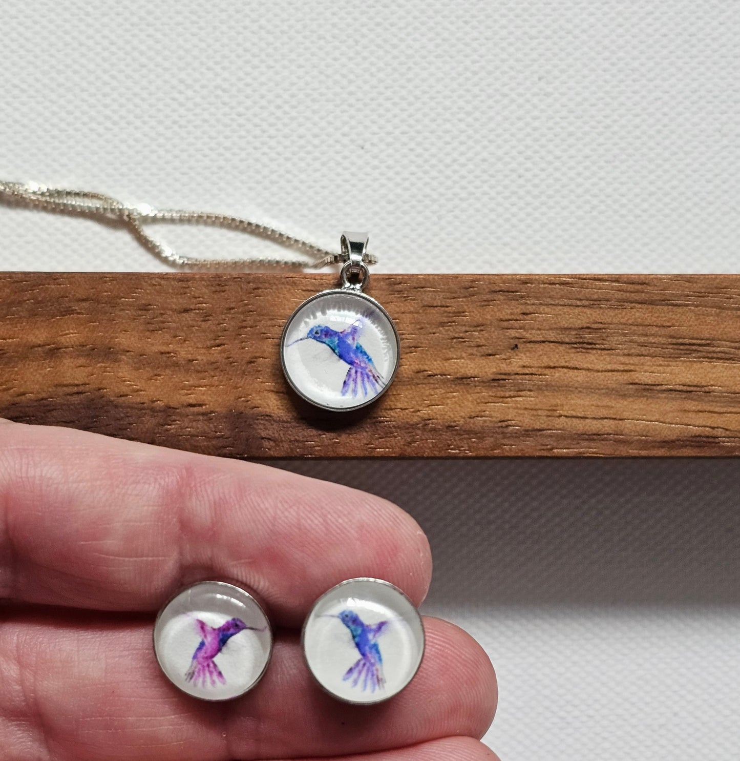 Aquarell Ohringe Kolibris "Be Happy" silber - Art earrings watercolor "Happiness" of two Kolibris, silber
