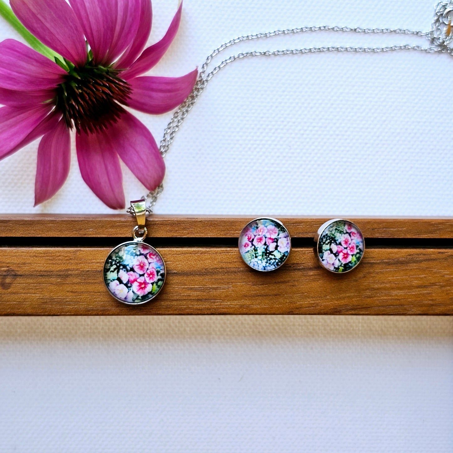 Aquarell-Anhänger "Malvenblüte" silber - Watercolor Art pendant "Mallow Blossom" silber