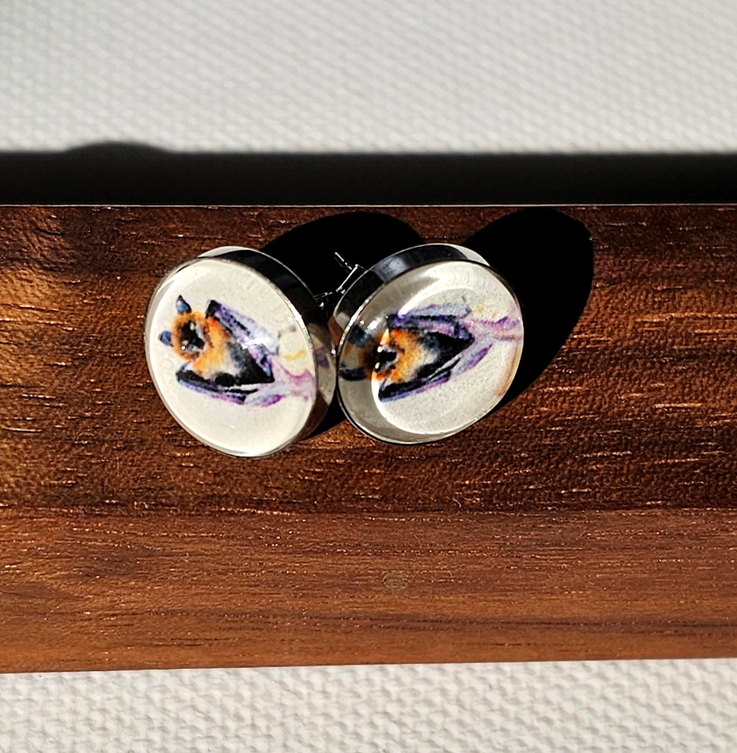 Aquarell Ohrstecker Flughund "Upside Down" silber - Art earrings "Upside Down" silber