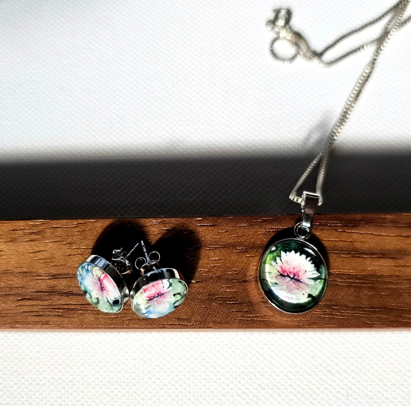 Aquarell Ohringe "Seerose" silber - Watercolor Art earrings "Waterlily" silber