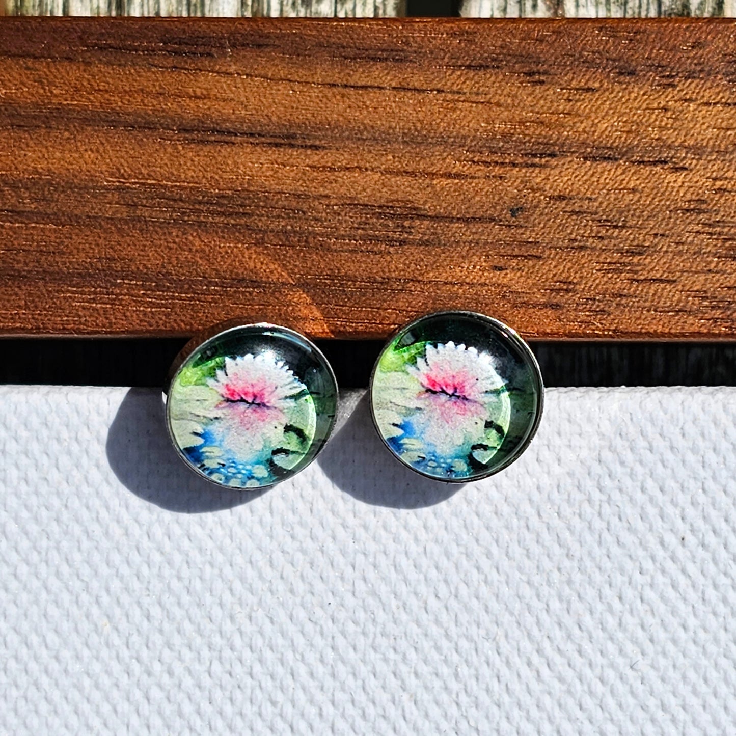 Aquarell Ohringe "Seerose" silber - Watercolor Art earrings "Waterlily" silber
