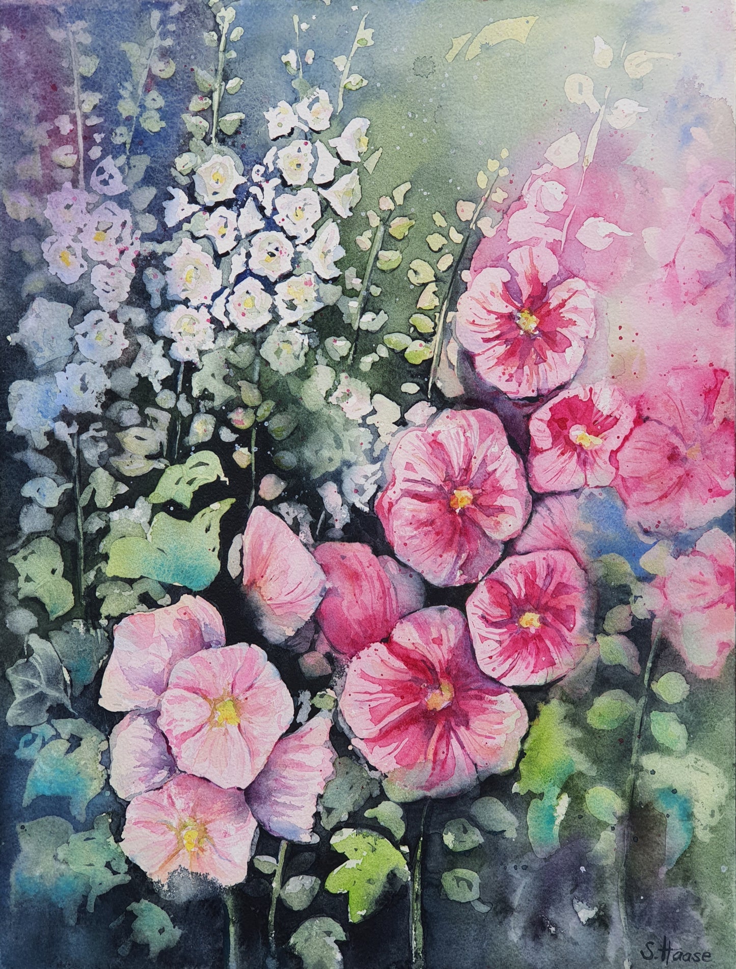 Aquarell-Anhänger "Malvenblüte" silber - Watercolor Art pendant "Mallow Blossom" silber
