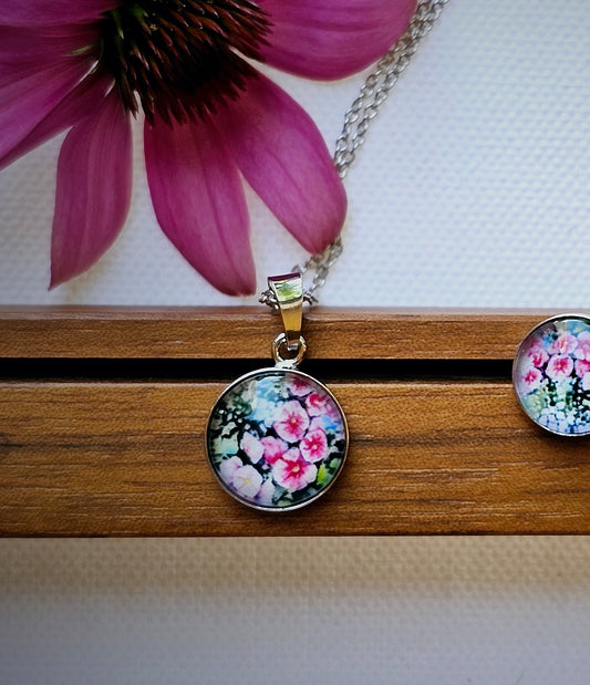 Aquarell-Ohringe "Malvenblüte" silber - Watercolor Art earrings "Mallow Blossom" silber