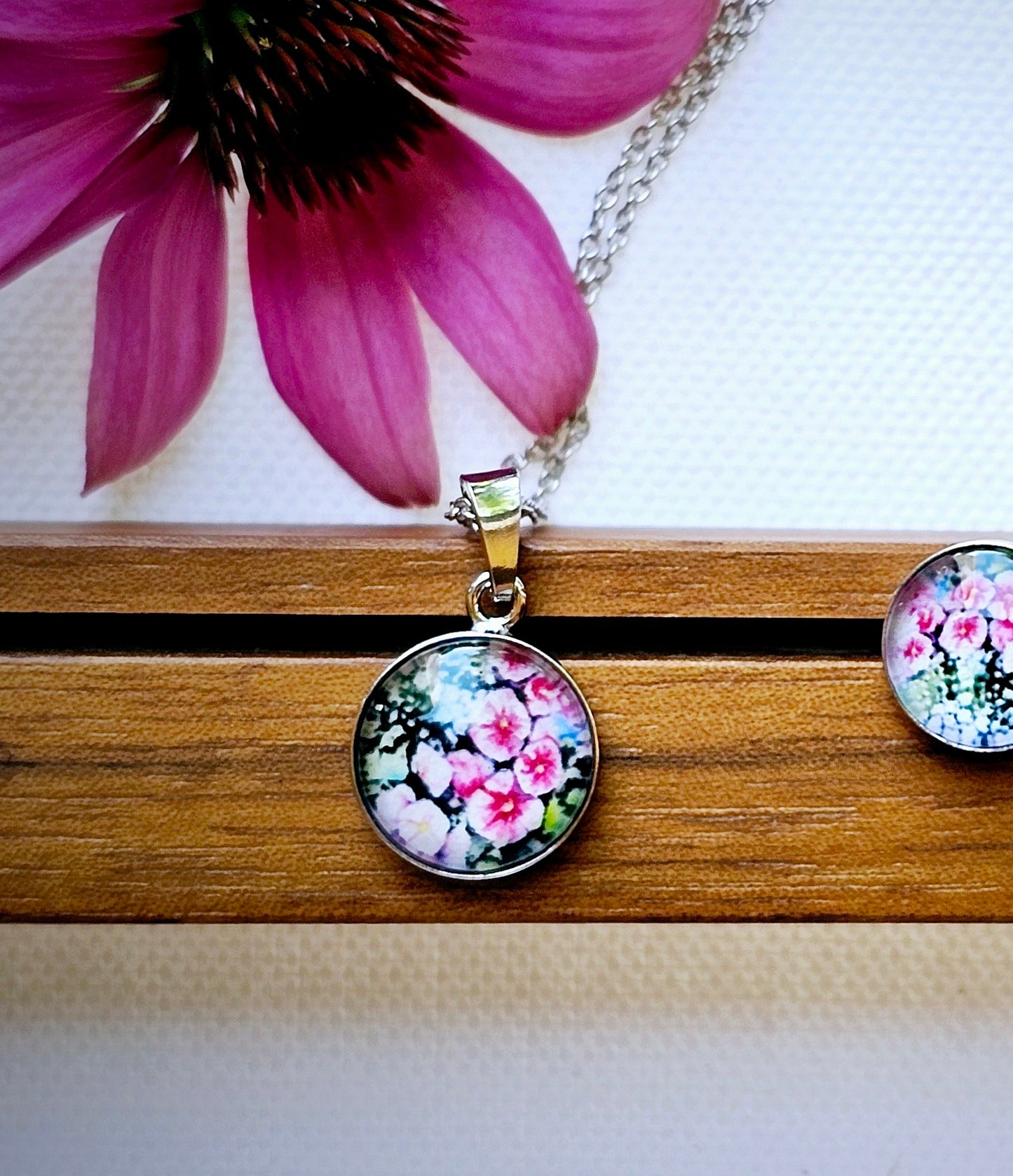 Aquarell-Anhänger "Malvenblüte" silber - Watercolor Art pendant "Mallow Blossom" silber