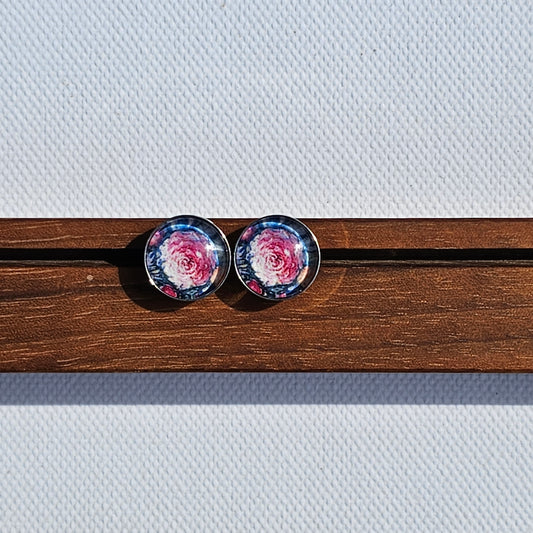 Aquarell-Ohrstecker - watercolor art earrings "Kiss from a Rose"