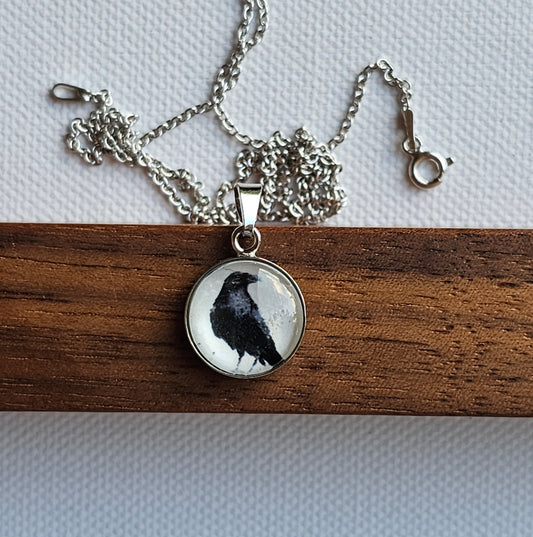 Aquarell-Anhänger "Schwarzer Rabe" silber - art pendant "Black Raven" silver
